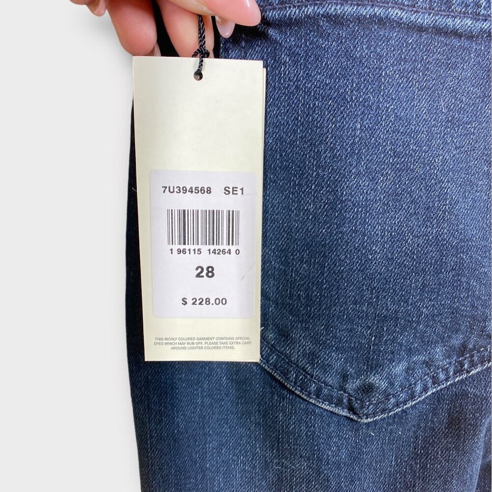NWT 7 For All Mankind Easy Slim Dark Distressed with Open Knee Jeans, Size 28 - Picture 10 of 13
